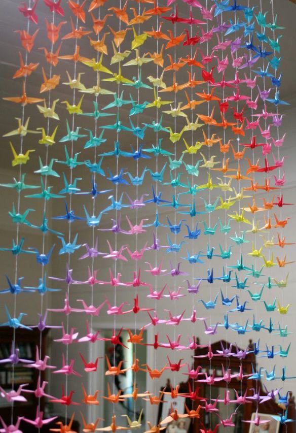 cortina tsuru grou origami decoraçao